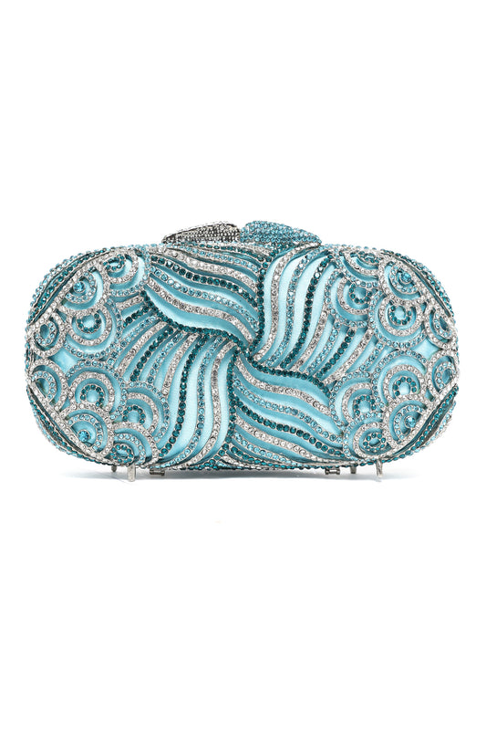 SWIRL PATTERN CRYSTAL EMBELLISHED CLUTCH-BLUE-SILVER