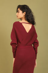 MIDI KNIT DRESS-MAROON