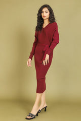 MIDI KNIT DRESS-MAROON