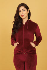 VELVET LUXE HOODED SET-BURGUNDY