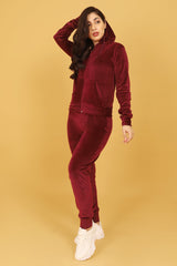 VELVET LUXE HOODED SET-BURGUNDY