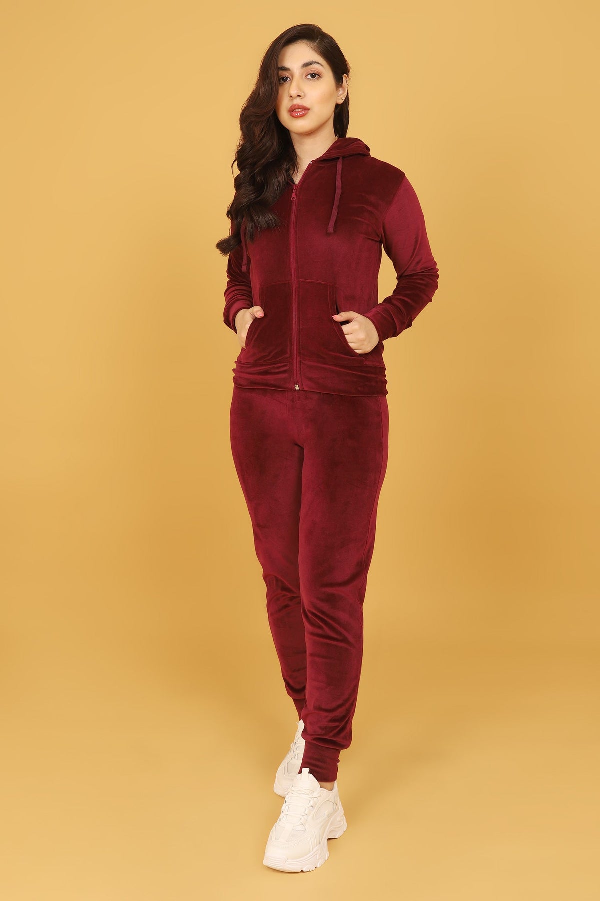 VELVET LUXE HOODED SET-BURGUNDY