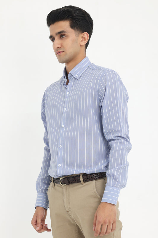 CLASSIC STRIPE BUTTON-UP-SKY BLUE-WHT