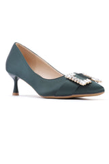 BROOCH HEELS-DARK-GREEN