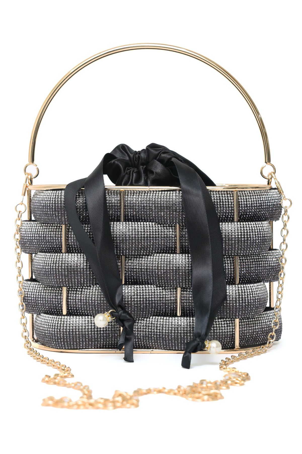 LUXE RIBBON BASKET CLUTCH-BLACK