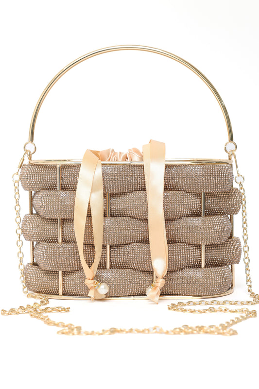 LUXE RIBBON BASKET CLUTCH-GOLD