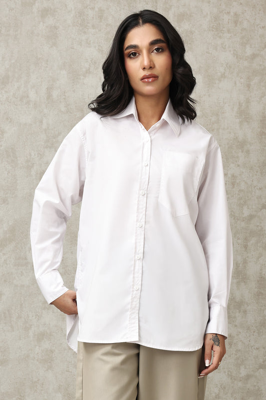 CLASSIC BUTTON-UP SHIRT WITH TAILORED FIT-WHITE