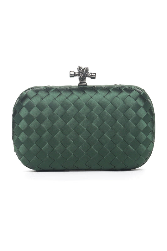 SATIN WEAVE KNOT CLUTCH-GREEN