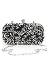 ELEGANCE FLORAL PEARL EMBELLISHED CLUTCH-BLACK