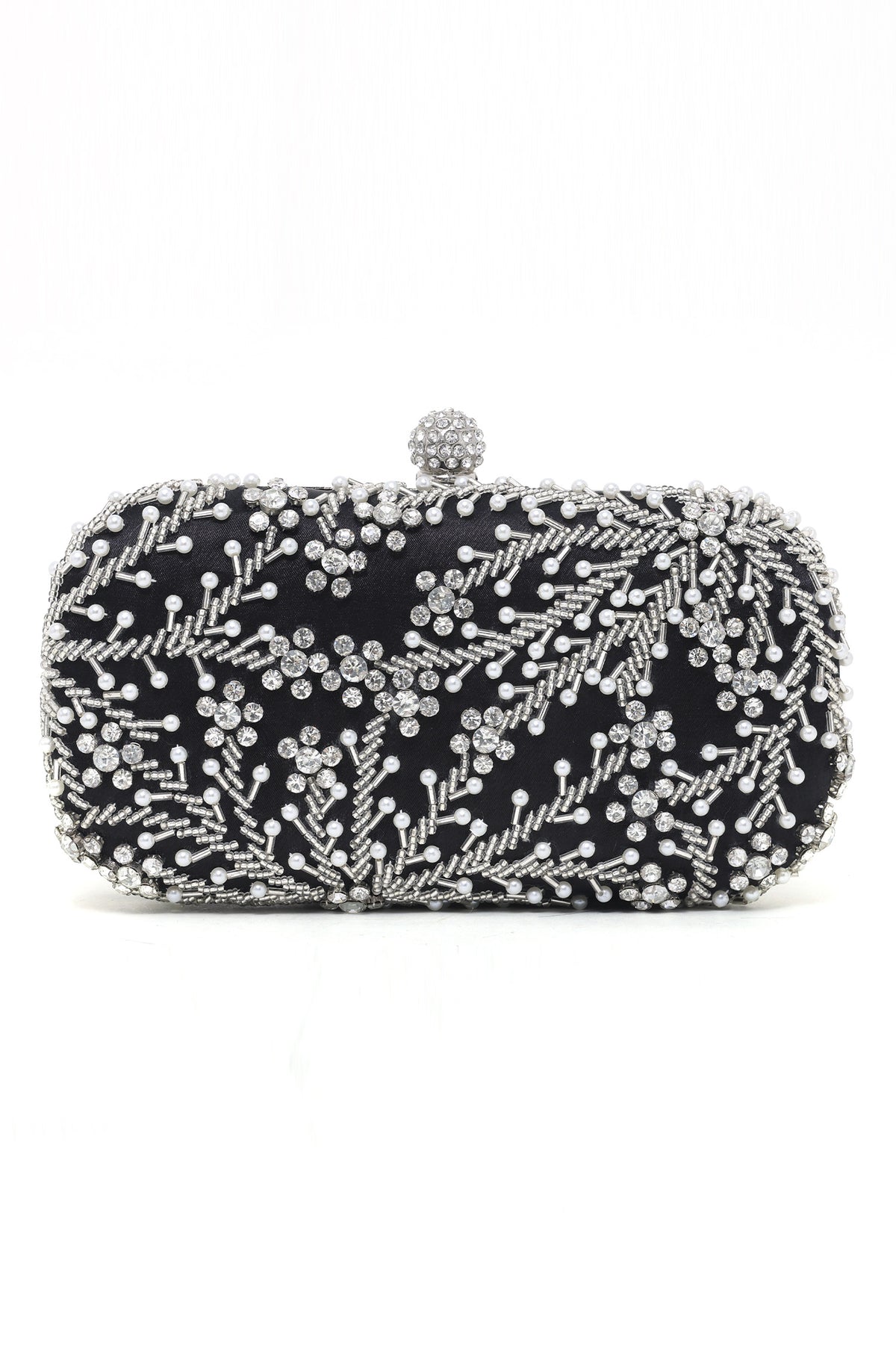 ELEGANCE FLORAL PEARL EMBELLISHED CLUTCH-BLACK