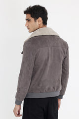 ALMAS URBAN SUEDE JACKET WITH FUR COLLAR-GREY