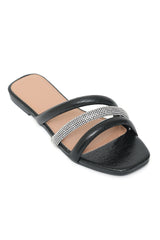 GLEAM CHIC SLIDES-BLACK