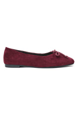 BOW ACCENT SUEDE BALLET FLATS-BURGUNDY