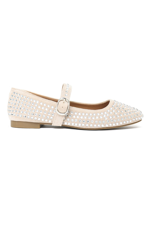 CRYSTAL-EMBELLISHED MARY JANES-BEIGE