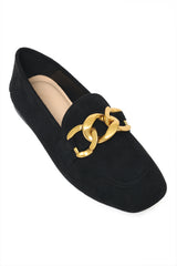 CHAIN DETAIL SUEDE LOAFERS-BLACK