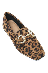 RHINESTONE BIT SUEDE LOAFERS-LEOPARD