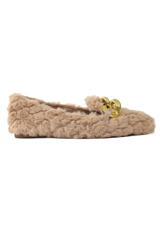 FAUX FUR LUXE FLATS-BEIGE