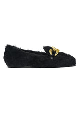 FAUX FUR LUXE FLATS-BLACK