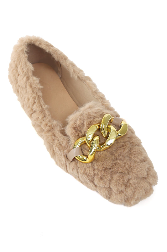 FAUX FUR LUXE FLATS-BEIGE