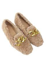 FAUX FUR LUXE FLATS-BEIGE