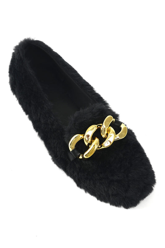 FAUX FUR LUXE FLATS-BLACK