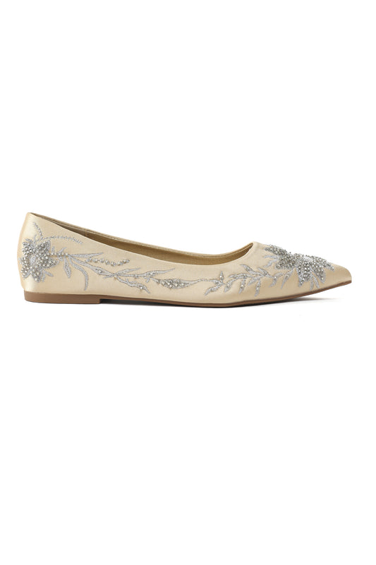 FLORAL POINTED FLATS-GOLD