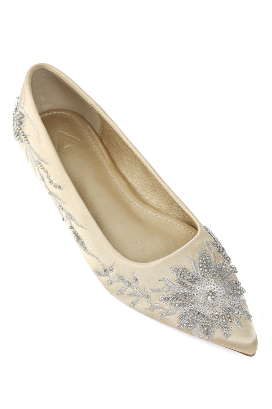 FLORAL POINTED FLATS-GOLD