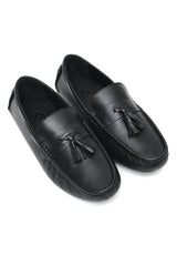 CLASSIC LEATHER LOAFERS WITH TASSELED DETAILING-BLACK