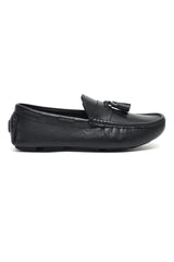 CLASSIC LEATHER LOAFERS WITH TASSELED DETAILING-BLACK