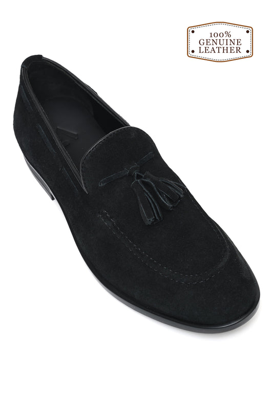 SUEDE LOAFERS WITH TASSELED-BLACK