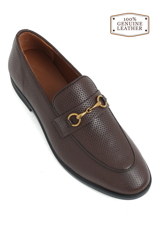 ELITE LEATHER PERFORATED LOAFERS-COFFEE