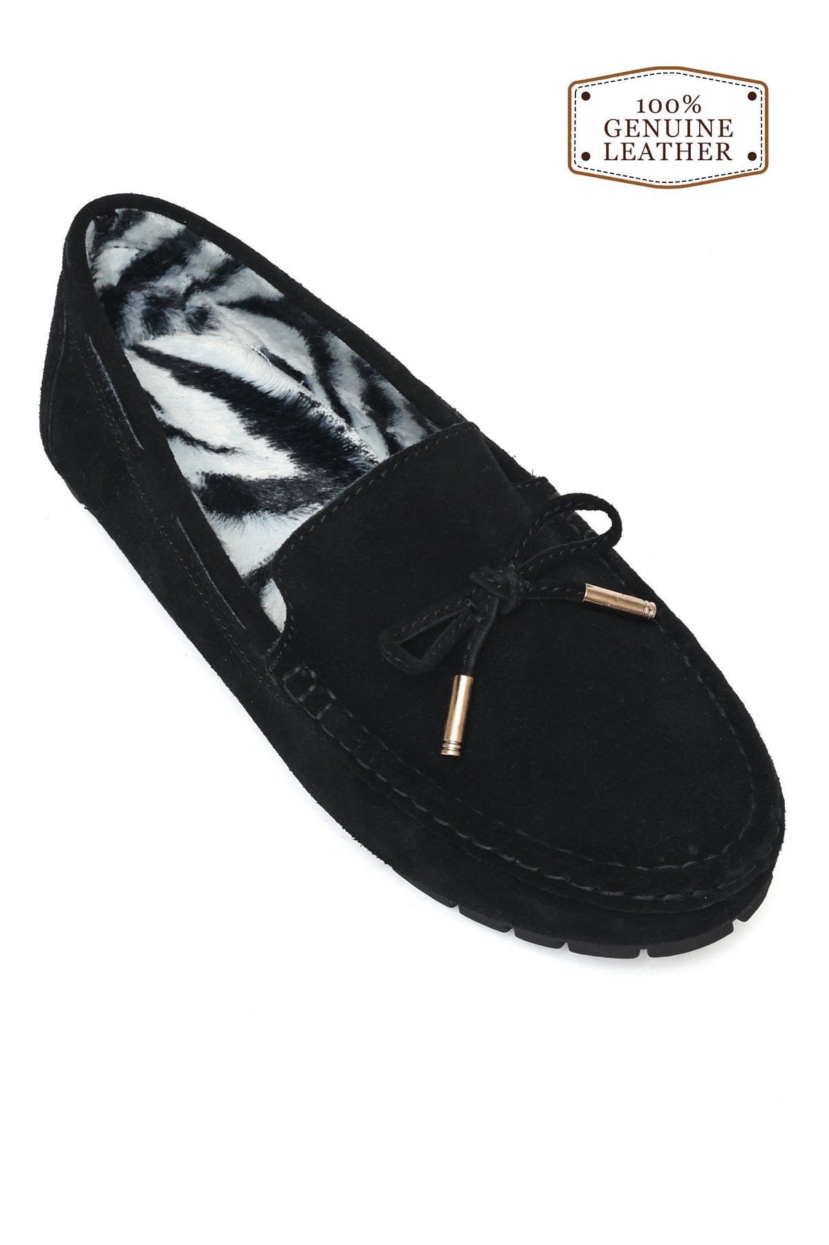 PLUSH FLEECE LINED SUEDE MOCCASINS-LT-BLACK