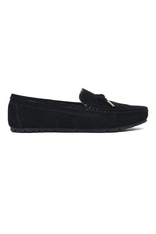 PLUSH FLEECE LINED SUEDE MOCCASINS-LT-BLACK