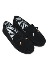 PLUSH FLEECE LINED SUEDE MOCCASINS-LT-BLACK