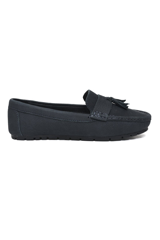 LEATHER TASSELED SLIP-ON LOAFERS-NAVY