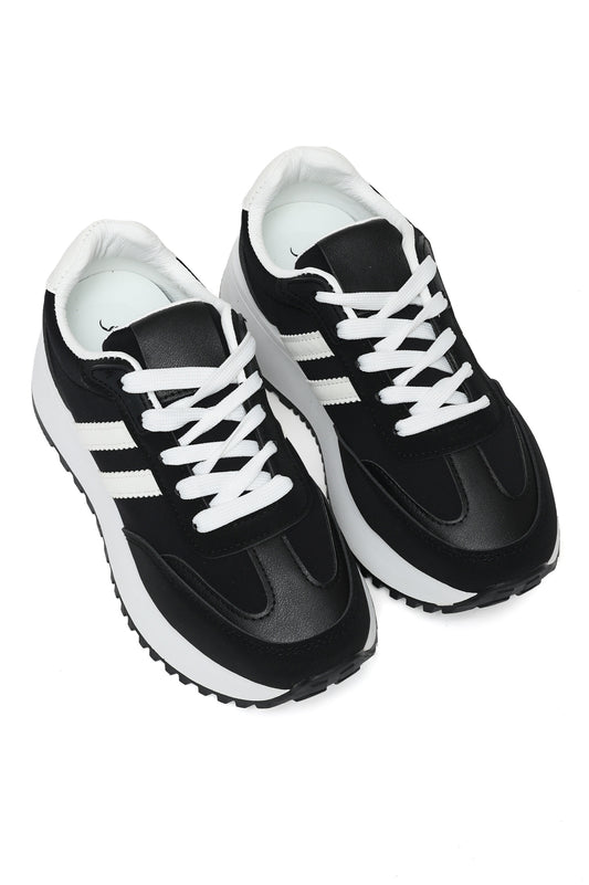 Retro Striped Sneakers-Blk/Wht