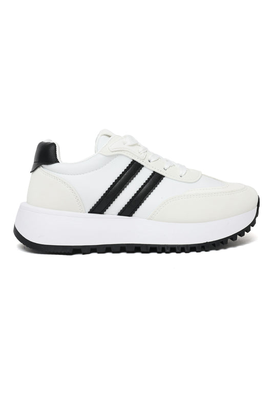 Retro Striped Sneakers-Wht/Blk