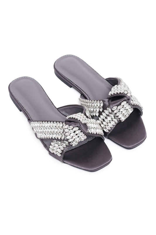 LUXE CRYSTAL GLAM SLIDE-GREY