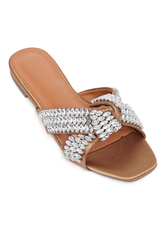 LUXE CRYSTAL GLAM SLIDE-CARAMEL