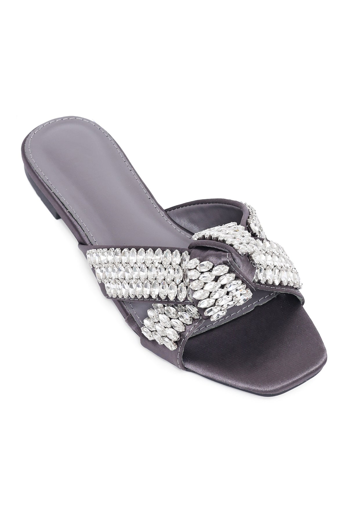 LUXE CRYSTAL GLAM SLIDE-GREY