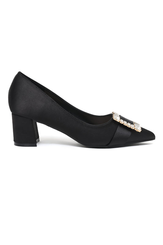 LUXE EMBELLISHED BUCKLE HEELS-BLACK