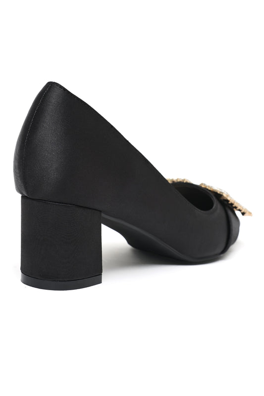 LUXE EMBELLISHED BUCKLE HEELS-BLACK