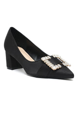 LUXE EMBELLISHED BUCKLE HEELS-BLACK