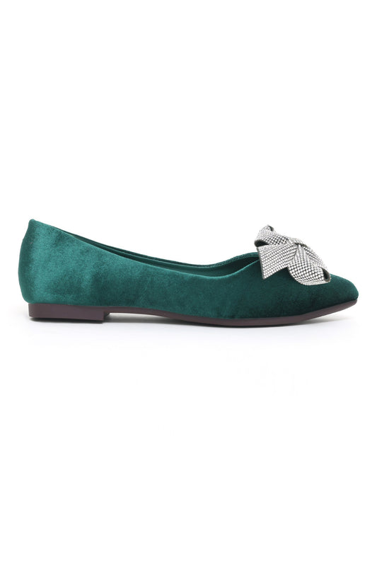 FLATS WITH BOW DETAIL-DK-GREEN