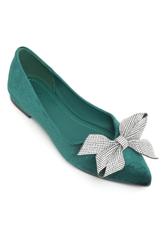 FLATS WITH BOW DETAIL-DK-GREEN