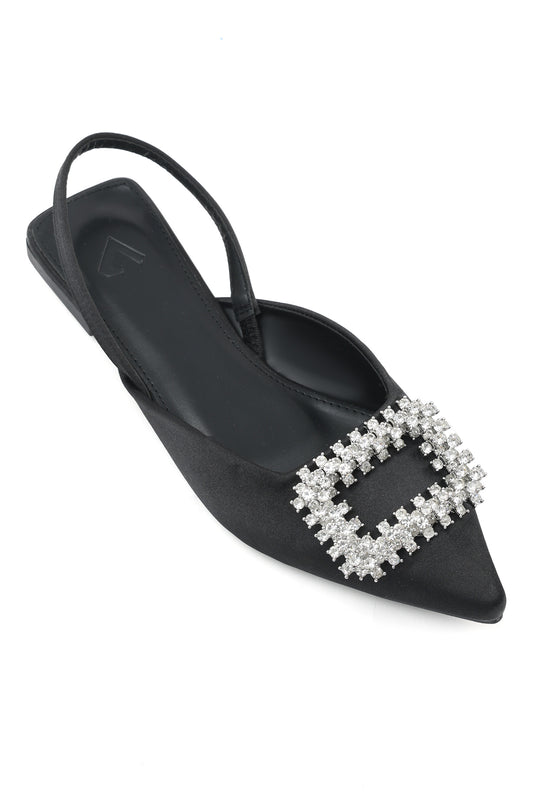 GEMSTONE SLINGBACK FLATS-BLACK