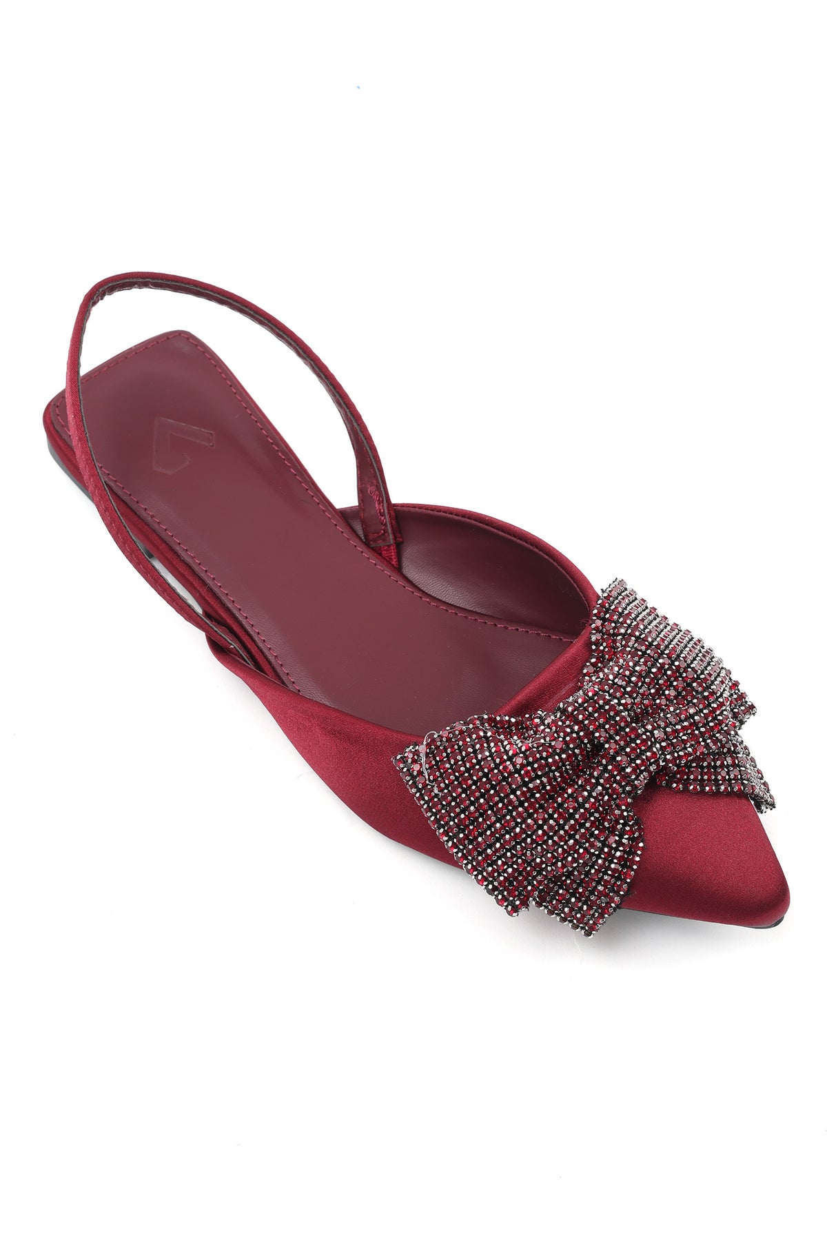 SATIN BOW SLING FLATS-BURGUNDAY