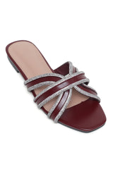 GLAM CRYSTAL EMBELLISHED SLIDES-MAROON