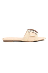 BUCKLE BLISS SLIDES-BEIGE