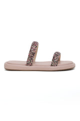 DAZZLING DOUBLE STRAP SLIDES-PINK